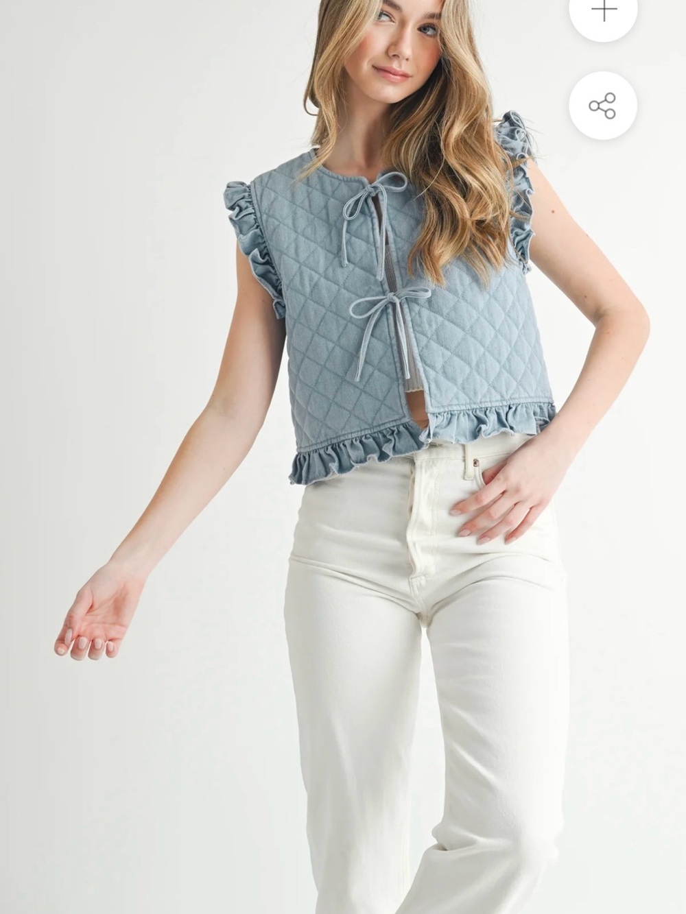 Mable Quilted Denim Ruffle Vest - Picture 6 of 7